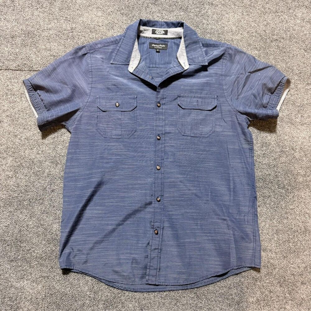 Eighty Eight Shirt Mens Medium Blue Stripe Short Sleeve Button Up Casual Pockets